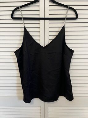 H&M Black Satin Cami with Rhinestone Straps